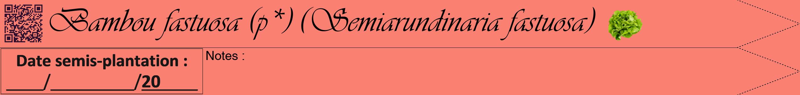 Étiquette de : Semiarundinaria fastuosa - format b - style noire38viv avec qrcode et comestibilité simplifiée