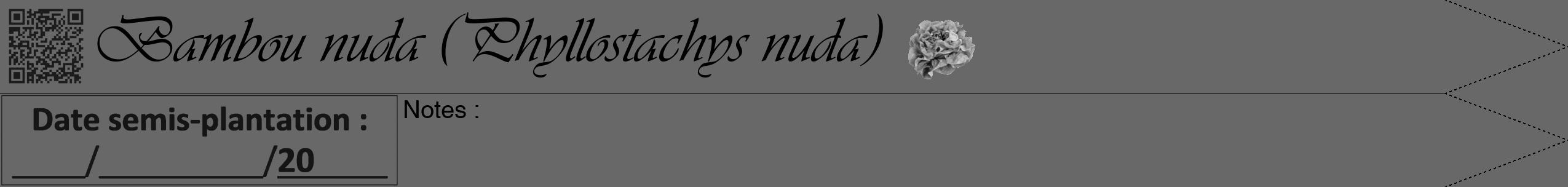 Étiquette de : Phyllostachys nuda - format b - style noire43viv avec qrcode et comestibilité simplifiée