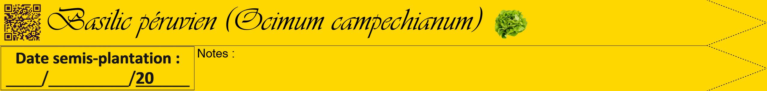 Étiquette de : Ocimum campechianum - format b - style noire21viv avec qrcode et comestibilité simplifiée