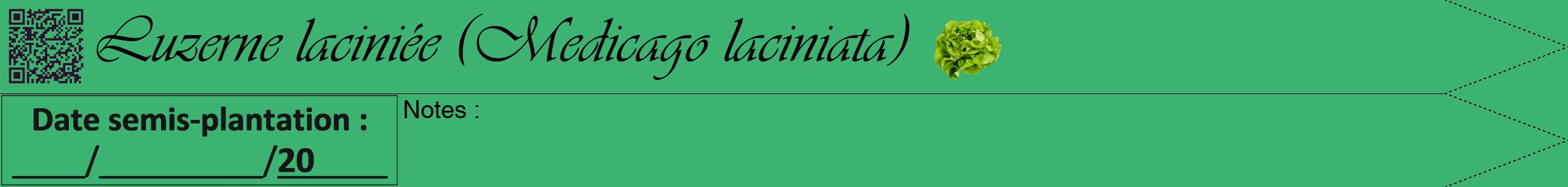 Étiquette de : Medicago laciniata - format b - style noire12viv avec qrcode et comestibilité simplifiée