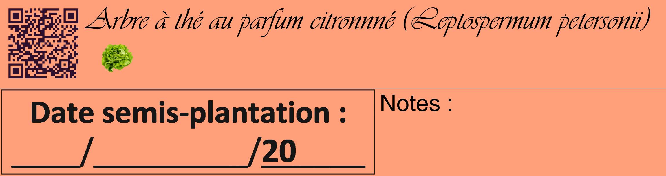 Étiquette de : Leptospermum petersonii - format c - style noire39basique_basique_basiqueviv avec qrcode et comestibilité simplifiée