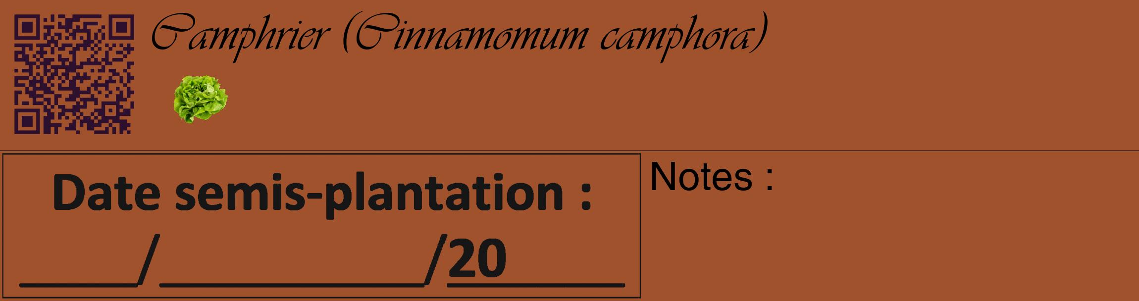Étiquette de : Cinnamomum camphora - format c - style noire32_basique_basiqueviv avec qrcode et comestibilité simplifiée