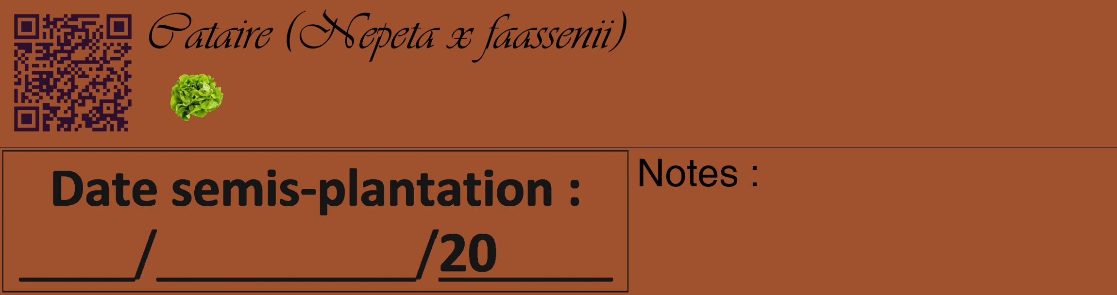 Étiquette de : Nepeta x faassenii - format c - style noire32_basique_basiqueviv avec qrcode et comestibilité simplifiée