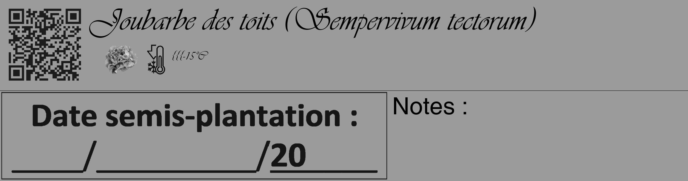 Étiquette de : Sempervivum tectorum - format c - style noire52_basique_basiqueviv avec qrcode et comestibilité simplifiée