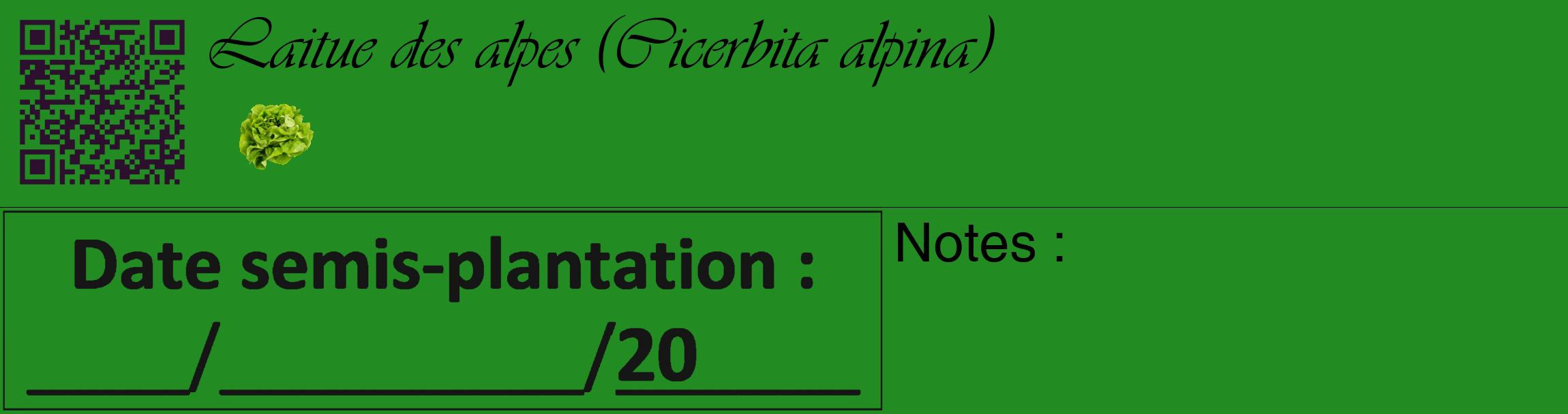 Étiquette de : Cicerbita alpina - format c - style noire10_basique_basiqueviv avec qrcode et comestibilité simplifiée