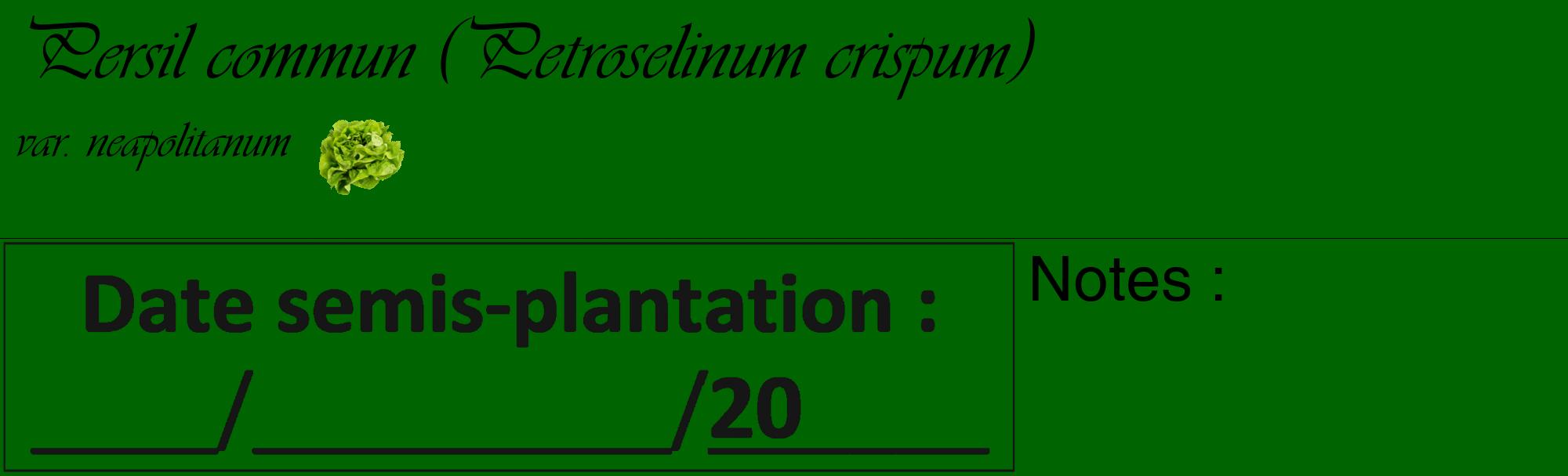 Étiquette de : Petroselinum crispum var. neapolitanum - format c - style noire8basique_basique_basiqueviv avec comestibilité simplifiée