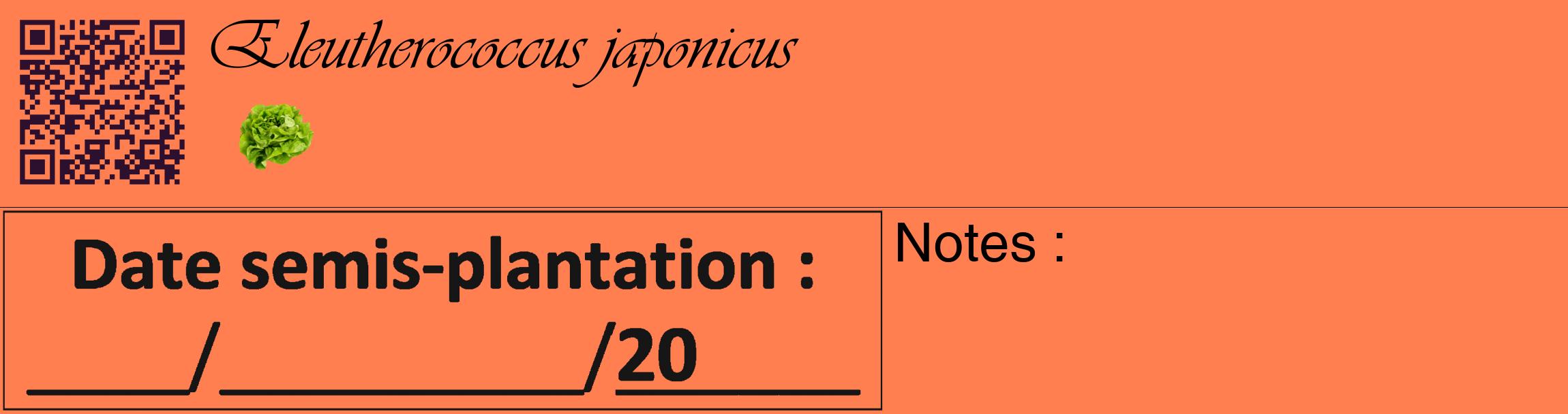 Étiquette de : Eleutherococcus japonicus - format c - style noire24_basique_basiqueviv avec qrcode et comestibilité simplifiée