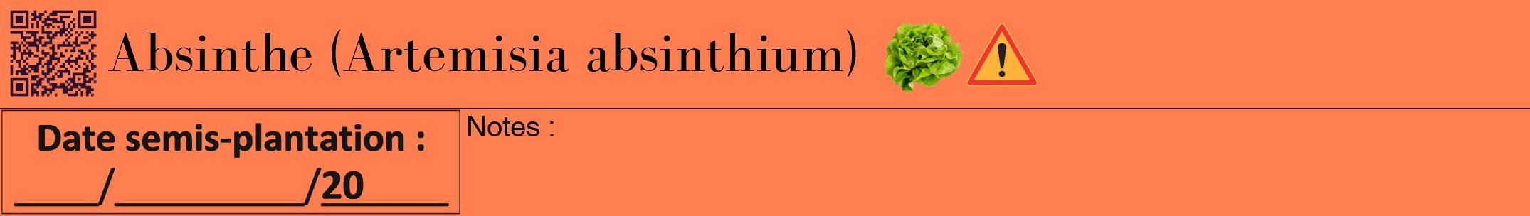 Étiquette de : Artemisia absinthium - format a - style noire24bod avec qrcode et comestibilité simplifiée