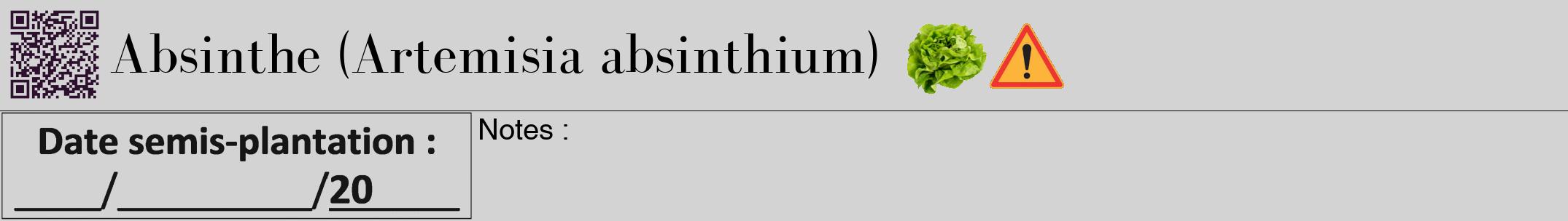 Étiquette de : Artemisia absinthium - format a - style noire56bod avec qrcode et comestibilité simplifiée