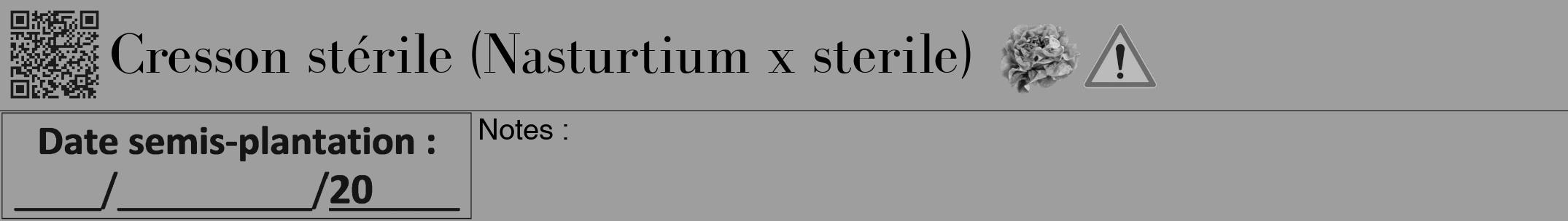 Étiquette de : Nasturtium x sterile - format a - style noire42bod avec qrcode et comestibilité simplifiée