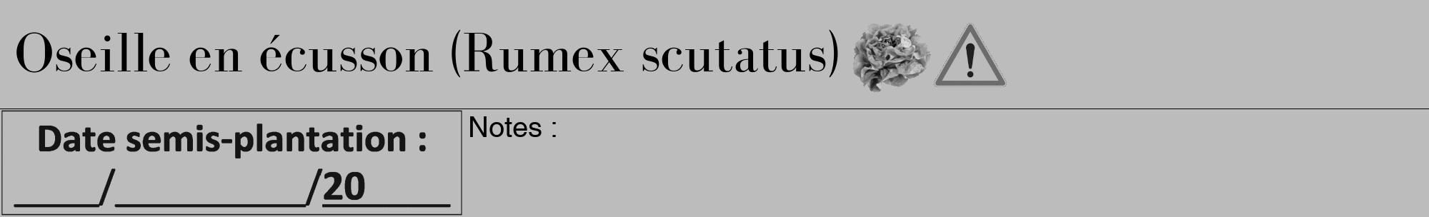 Étiquette de : Rumex scutatus - format a - style noire1bod avec comestibilité simplifiée