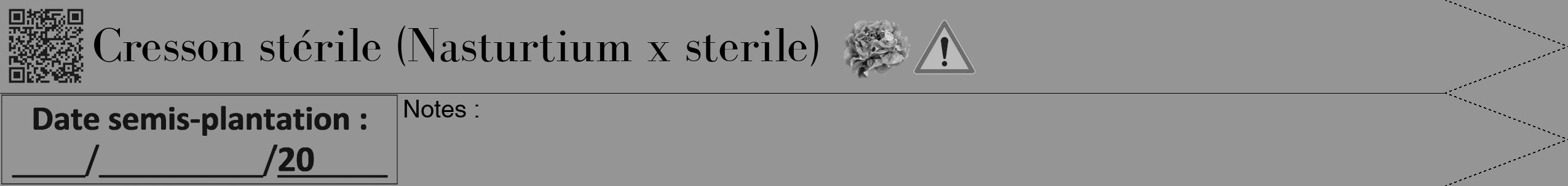 Étiquette de : Nasturtium x sterile - format b - style noire16bod avec qrcode et comestibilité simplifiée