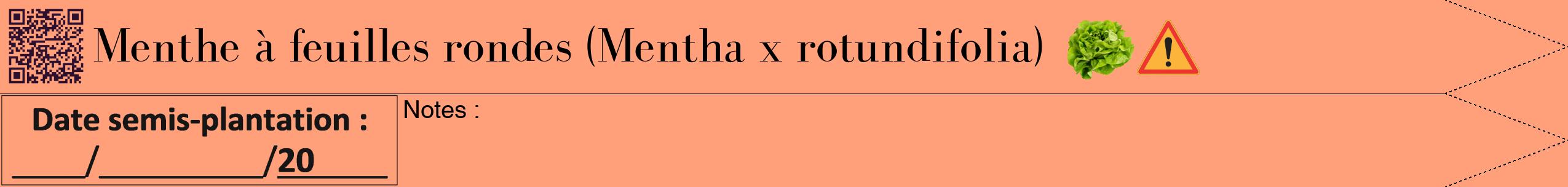 Étiquette de : Mentha x rotundifolia - format b - style noire39bod avec qrcode et comestibilité simplifiée