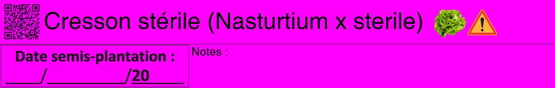 Étiquette de : Nasturtium x sterile - format a - style noire51basiquehel avec qrcode et comestibilité simplifiée