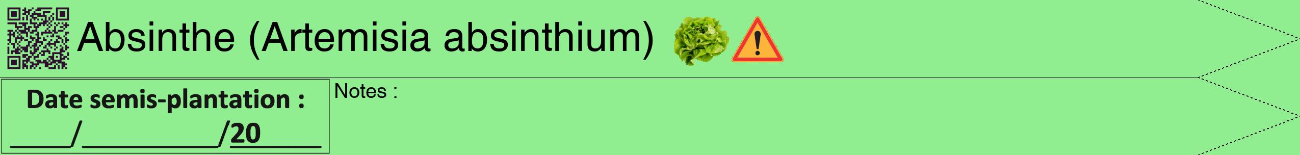 Étiquette de : Artemisia absinthium - format b - style noire15hel avec qrcode et comestibilité simplifiée