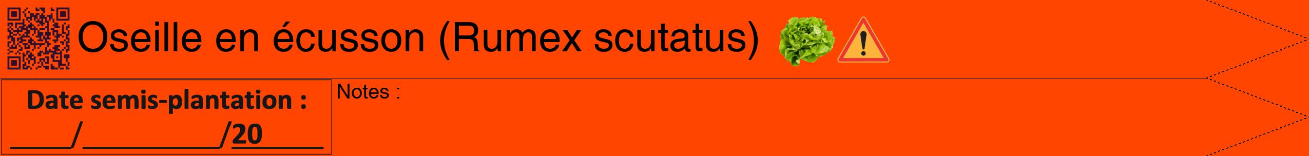 Étiquette de : Rumex scutatus - format b - style noire26hel avec qrcode et comestibilité simplifiée