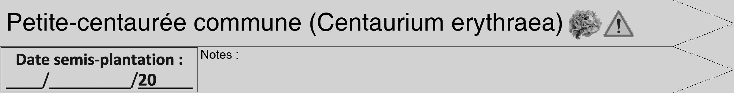 Étiquette de : Centaurium erythraea - format b - style noire14hel avec comestibilité simplifiée