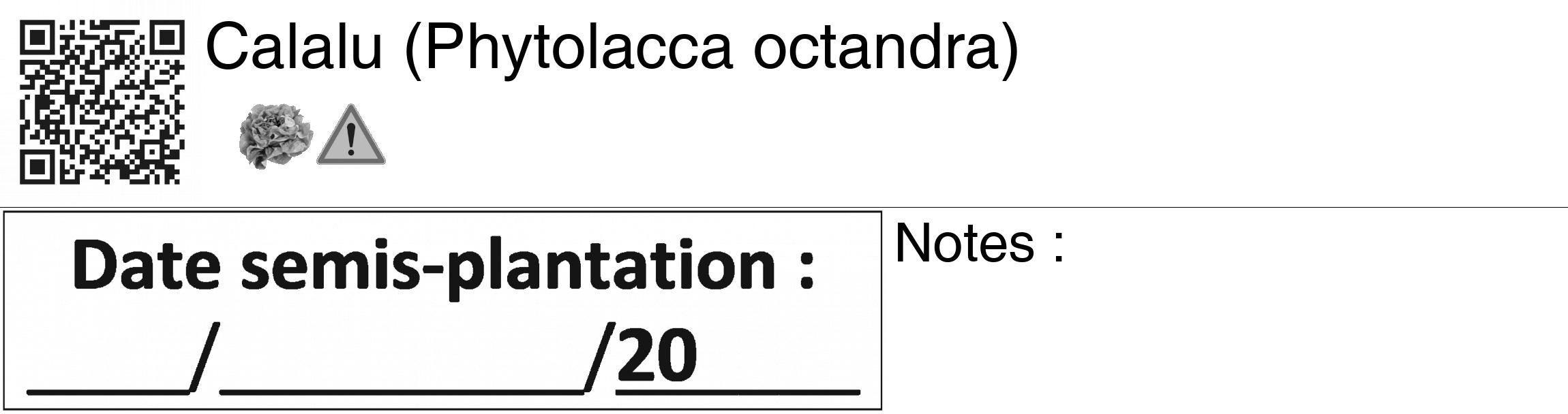 Étiquette de : Phytolacca octandra - format c - style noire60_basiquegrrvhel avec qrcode et comestibilité simplifiée