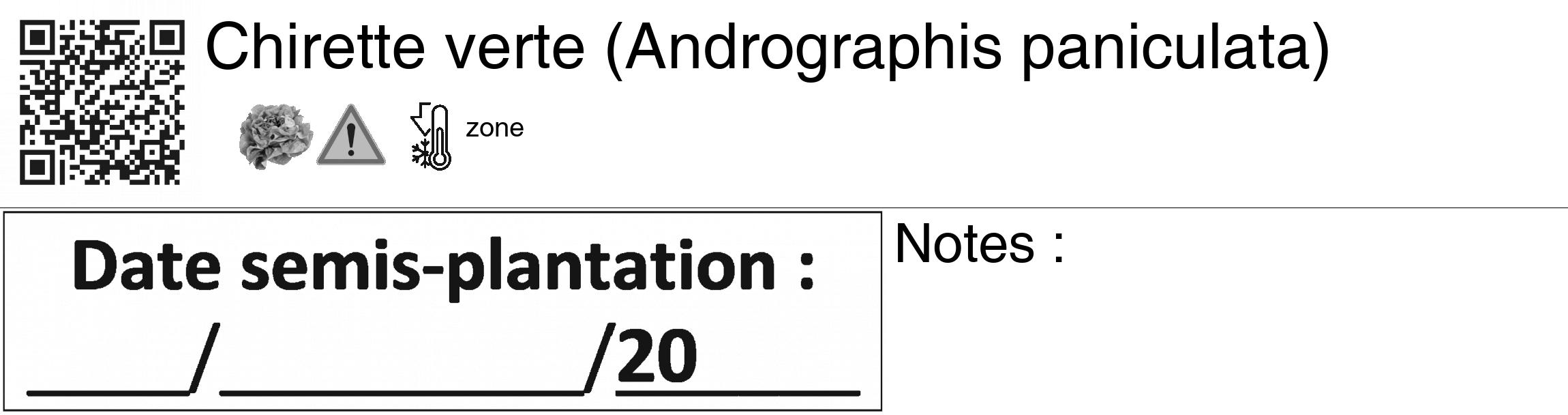 Étiquette de : Andrographis paniculata - format c - style noire60_basiquegrrvhel avec qrcode et comestibilité simplifiée