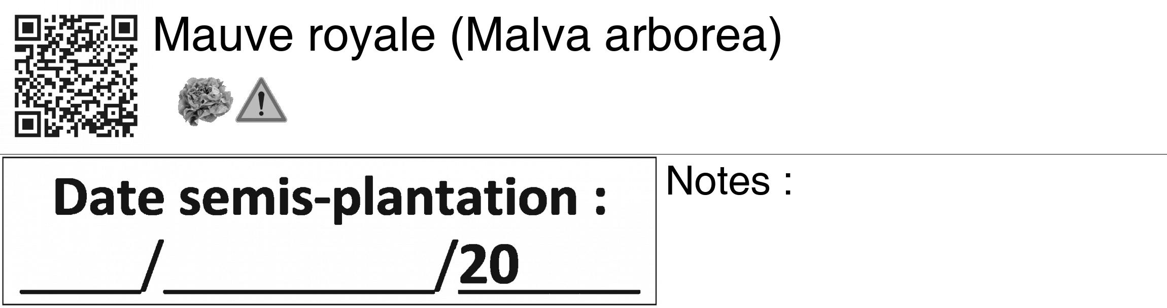 Étiquette de : Malva arborea - format c - style noire60_basiquegrrvhel avec qrcode et comestibilité simplifiée