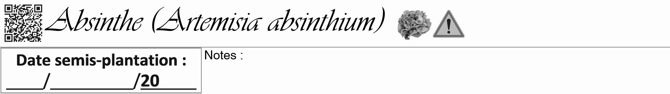 Étiquette de : Artemisia absinthium - format a - style noire19viv avec qrcode et comestibilité simplifiée