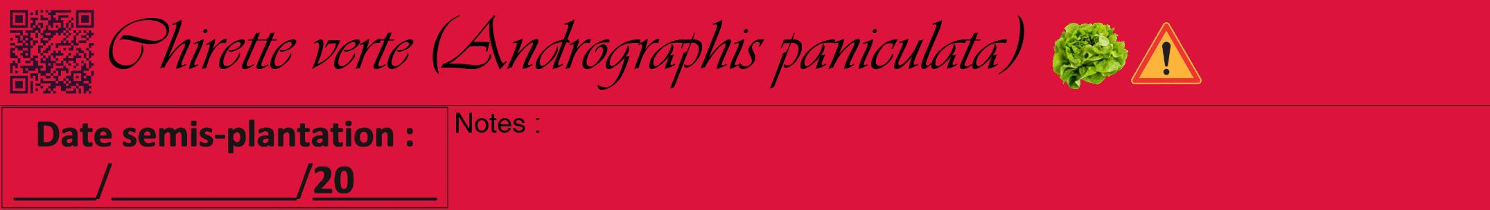 Étiquette de : Andrographis paniculata - format a - style noire36viv avec qrcode et comestibilité simplifiée
