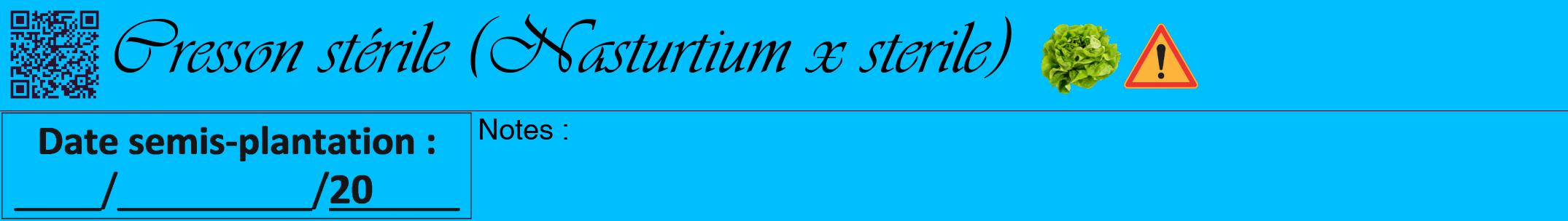 Étiquette de : Nasturtium x sterile - format a - style noire2viv avec qrcode et comestibilité simplifiée
