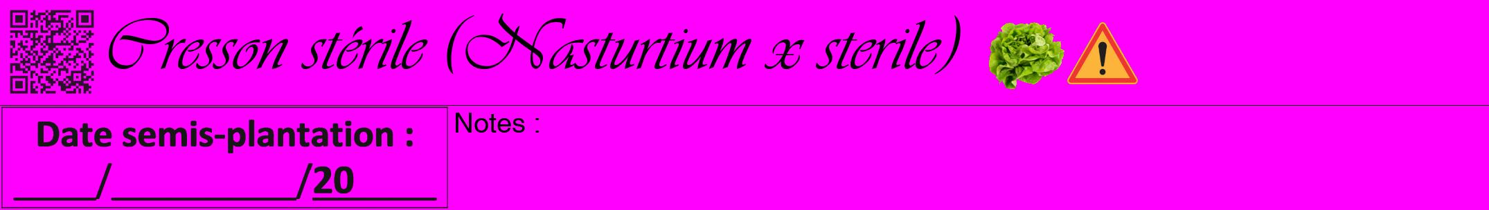 Étiquette de : Nasturtium x sterile - format a - style noire51simpleviv avec qrcode et comestibilité simplifiée