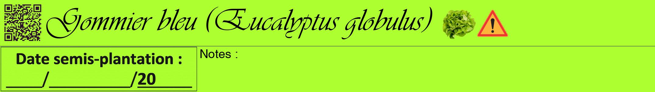 Étiquette de : Eucalyptus globulus - format a - style noire17simpleviv avec qrcode et comestibilité simplifiée