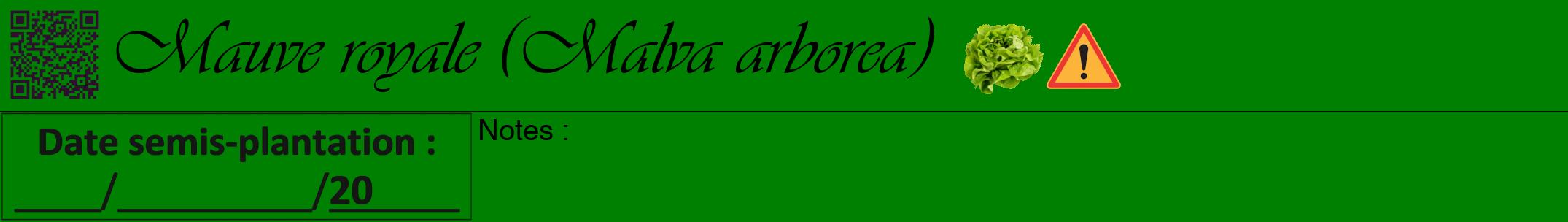 Étiquette de : Malva arborea - format a - style noire9viv avec qrcode et comestibilité simplifiée
