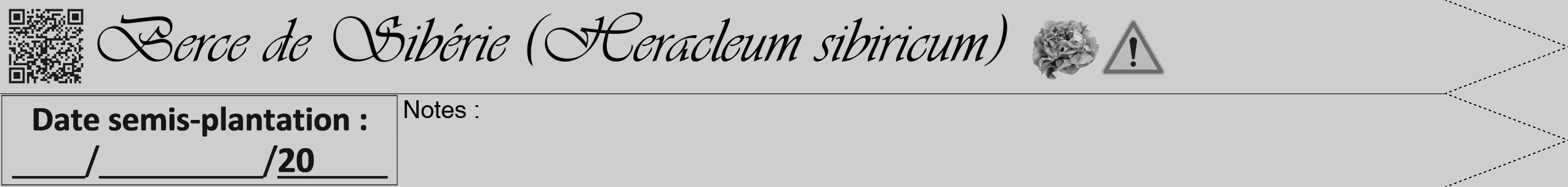 Étiquette de : Heracleum sibiricum - format b - style noire17viv avec qrcode et comestibilité simplifiée