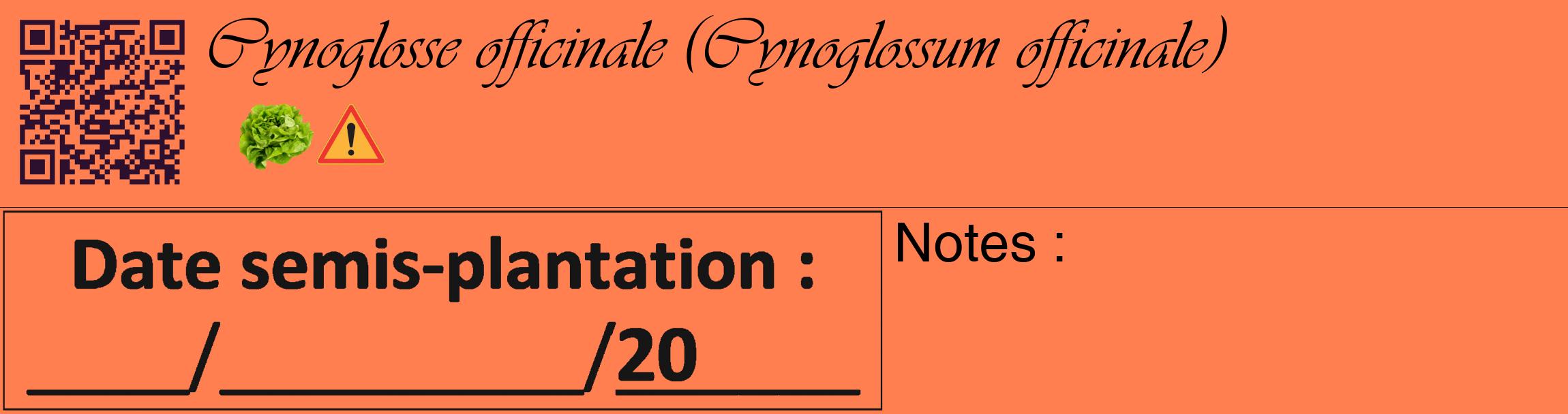 Étiquette de : Cynoglossum officinale - format c - style noire24_basique_basiqueviv avec qrcode et comestibilité simplifiée