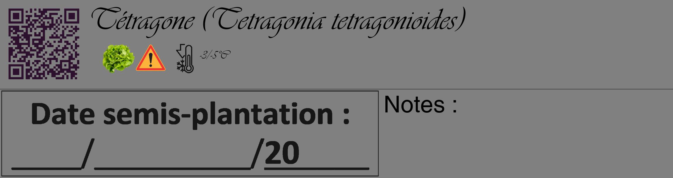 Étiquette de : Tetragonia tetragonioides - format c - style noire57_basique_basiqueviv avec qrcode et comestibilité simplifiée