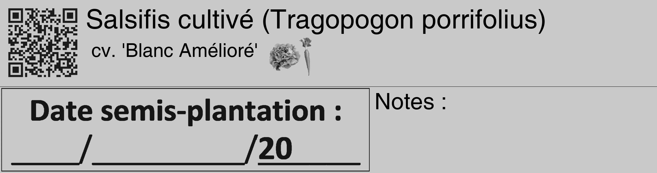 Étiquette de : Tragopogon porrifolius cv. 'Blanc Amélioré' - format c - style noire54_basique_basiquehel avec qrcode et comestibilité simplifiée