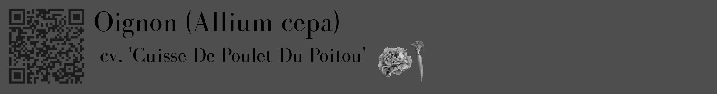 Étiquette de : Allium cepa cv. 'Cuisse De Poulet Du Poitou' - format c - style noire33_basique_basiquebod avec qrcode et comestibilité simplifiée