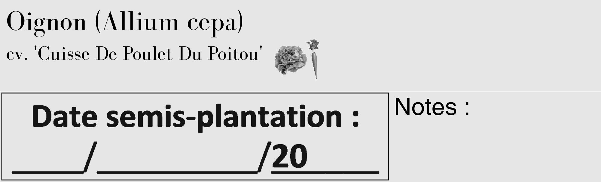 Étiquette de : Allium cepa cv. 'Cuisse De Poulet Du Poitou' - format c - style noire18_basique_basiquebod avec comestibilité simplifiée