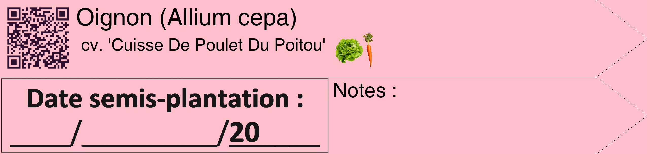 Étiquette de : Allium cepa cv. 'Cuisse De Poulet Du Poitou' - format c - style noire40_simple_simplehel avec qrcode et comestibilité simplifiée