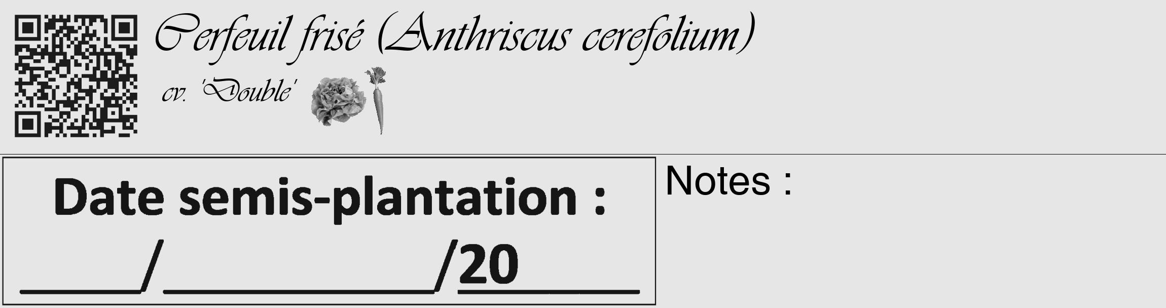 Étiquette de : Anthriscus cerefolium cv. 'Double' - format c - style noire18_basique_basiqueviv avec qrcode et comestibilité simplifiée