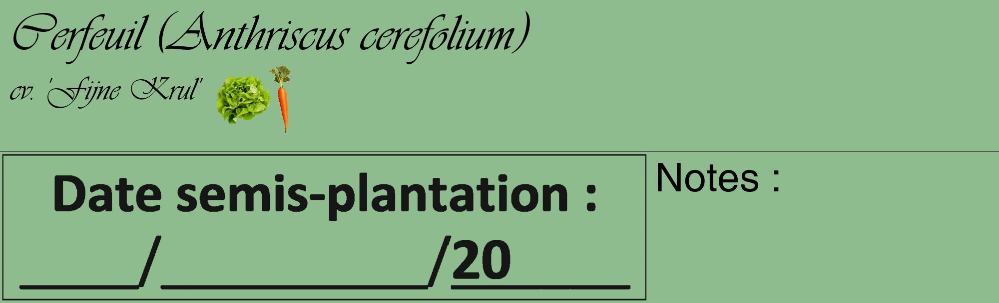Étiquette de : Anthriscus cerefolium cv. 'Fijne Krul' - format c - style noire13_basique_basiqueviv avec comestibilité simplifiée