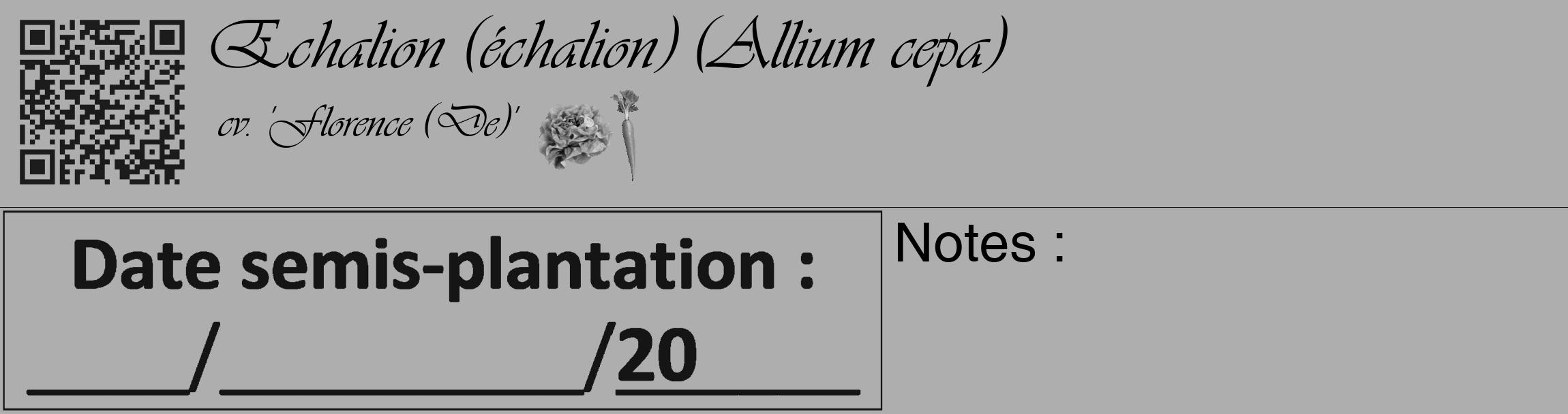 Étiquette de : Allium cepa cv. 'Florence (De)' - format c - style noire53_basique_basiqueviv avec qrcode et comestibilité simplifiée