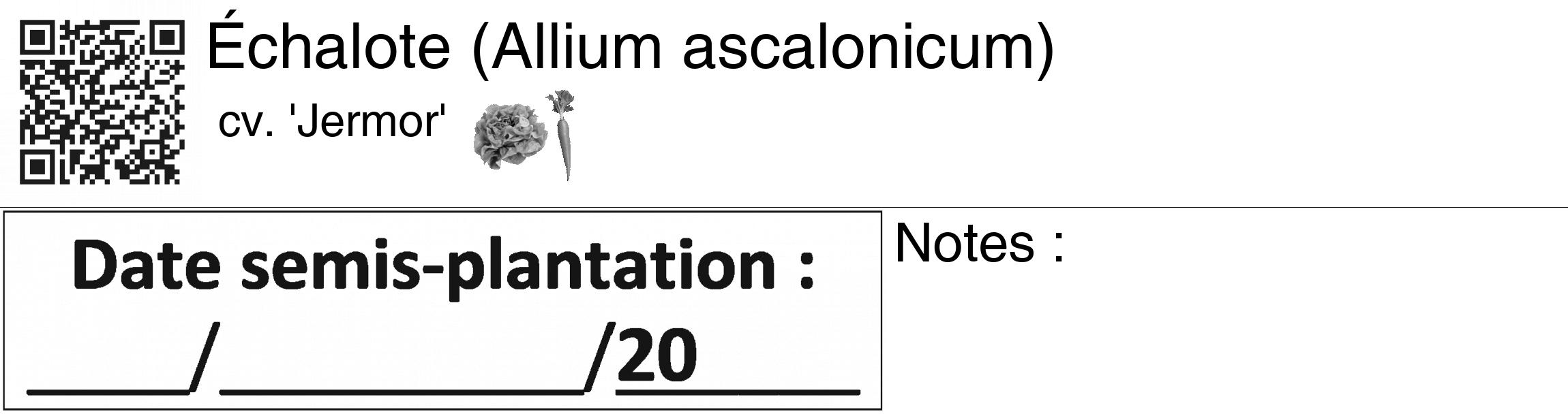 Étiquette de : Allium ascalonicum cv. 'Jermor' - format c - style noire60_basiquegrrvhel avec qrcode et comestibilité simplifiée