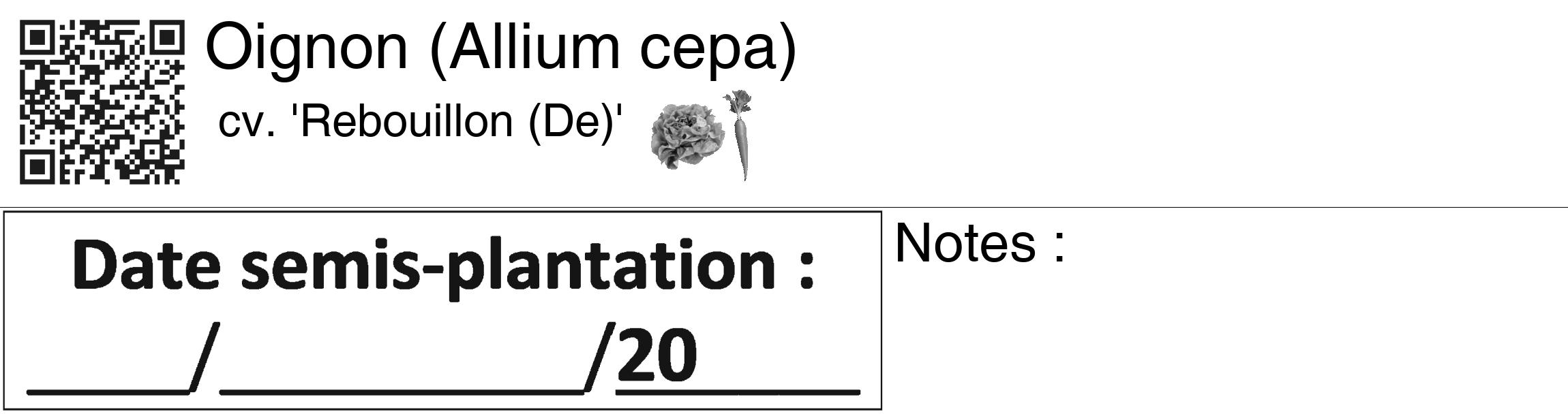 Étiquette de : Allium cepa cv. 'Rebouillon (De)' - format c - style noire60_basiquegrrvhel avec qrcode et comestibilité simplifiée