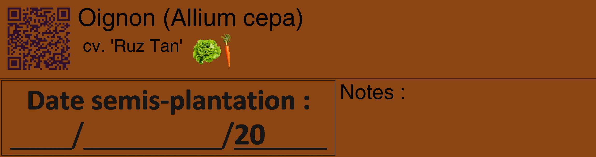 Étiquette de : Allium cepa cv. 'Ruz Tan' - format c - style noire30_basique_basiquehel avec qrcode et comestibilité simplifiée