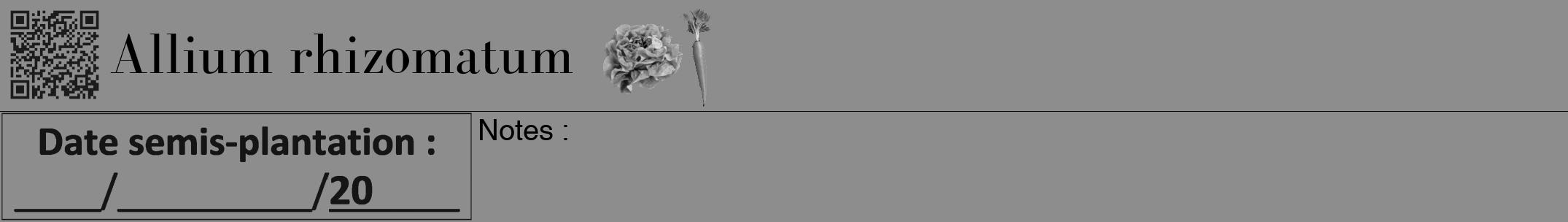 Étiquette de : Allium rhizomatum - format a - style noire2bod avec qrcode et comestibilité simplifiée