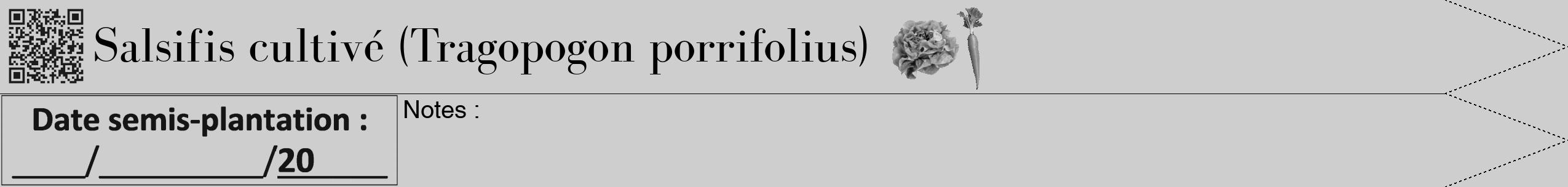 Étiquette de : Tragopogon porrifolius - format b - style noire17bod avec qrcode et comestibilité simplifiée