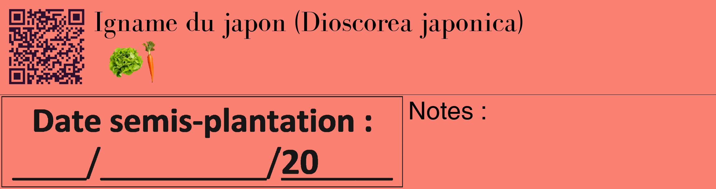Étiquette de : Dioscorea japonica - format c - style noire38_basique_basiquebod avec qrcode et comestibilité simplifiée