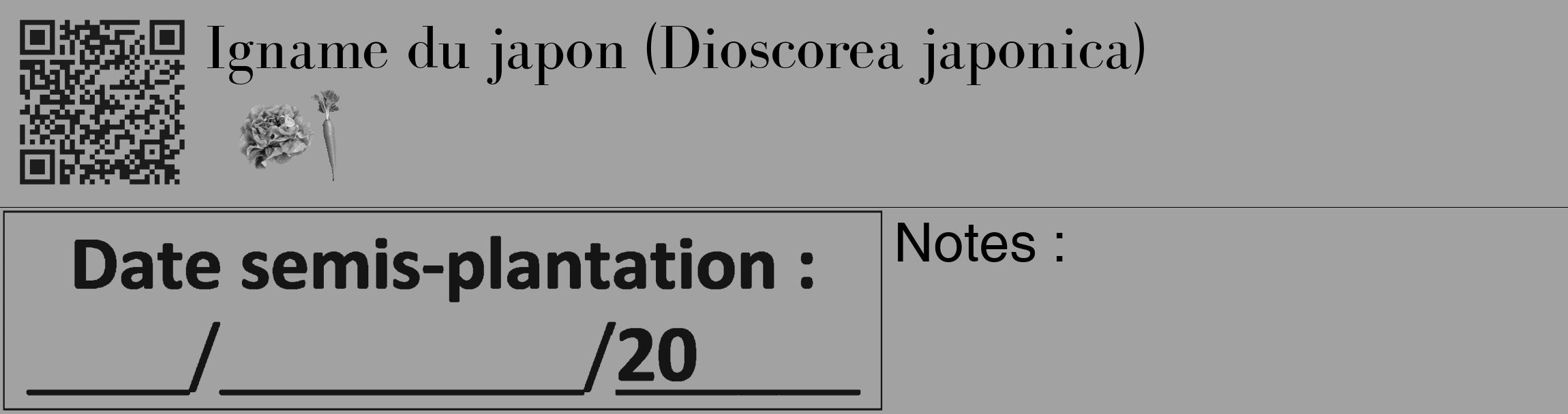 Étiquette de : Dioscorea japonica - format c - style noire38_basique_basiquebod avec qrcode et comestibilité simplifiée