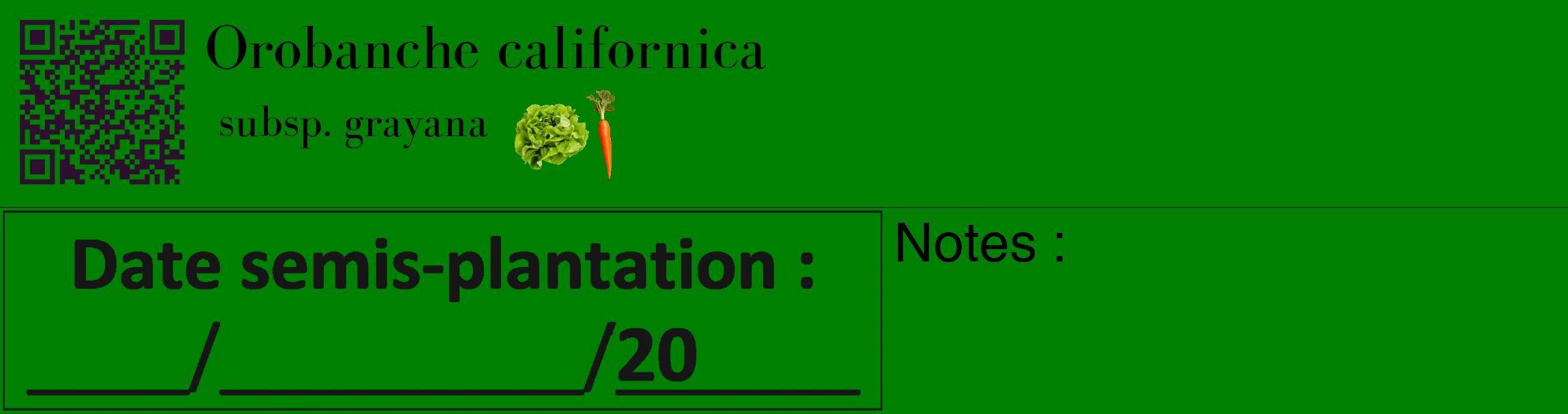 Étiquette de : Orobanche californica subsp. grayana - format c - style noire9_basique_basiquebod avec qrcode et comestibilité simplifiée