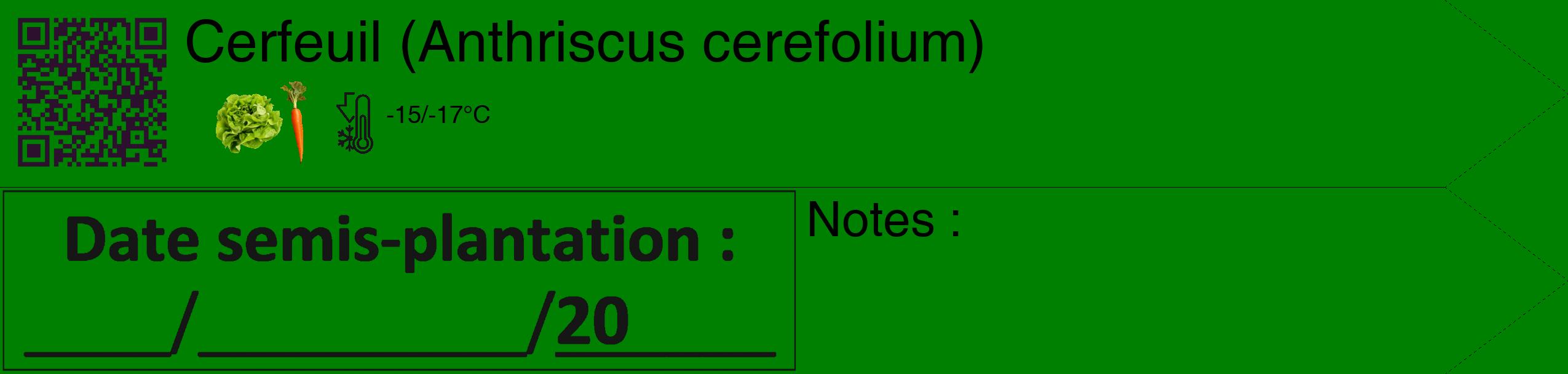 Étiquette de : Anthriscus cerefolium - format c - style noire9_simple_simplehel avec qrcode et comestibilité simplifiée