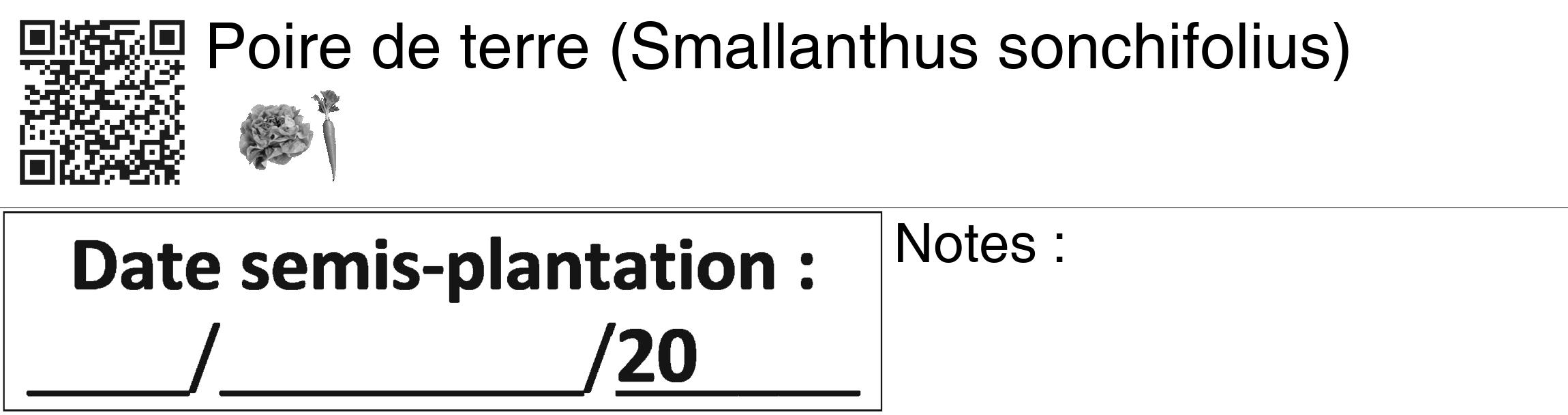 Étiquette de : Smallanthus sonchifolius - format c - style noire60_basiquegrrvhel avec qrcode et comestibilité simplifiée